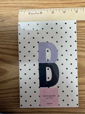 kate spade white polka dot notepad with lavender & navy monogram B